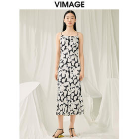 VIMAGE纬漫纪夏季新款印花时尚气质吊带连衣裙V1907506