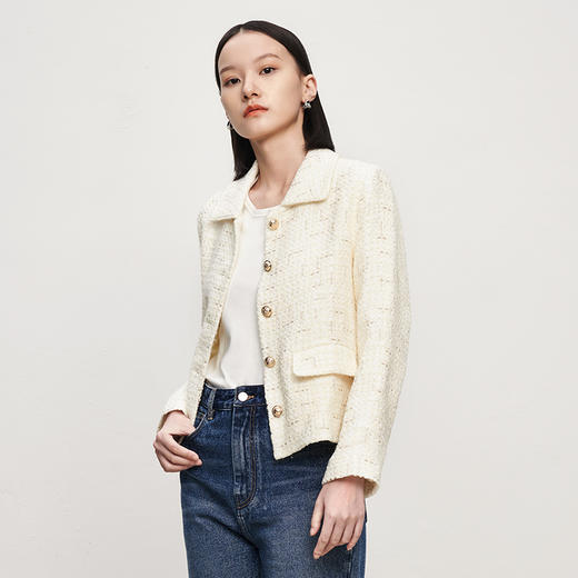 INANDON2023春款小香风短款羊毛粗花呢外套女百搭宽松春秋小个子上衣西装 商品图5