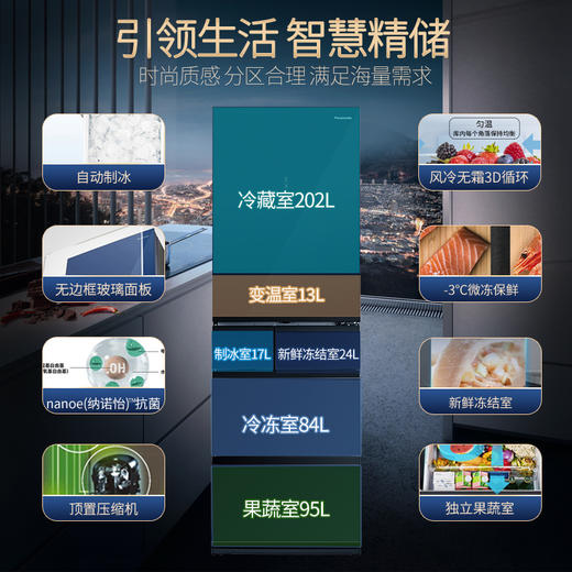 【年底大促  特价机】松下435升多门自动制冰 智能WIFI NR-EE43TXB-A 深海蓝 商品图2