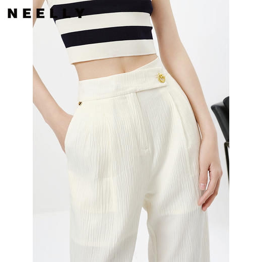 NEELLY纳俪商场同款2023春季新款高腰休闲裤女压褶显瘦直筒裤百搭N23023H01138 商品图1