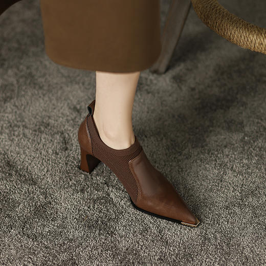 春季新款，里外全皮尖头拼接高跟深口单鞋HCY-K3298 商品图10