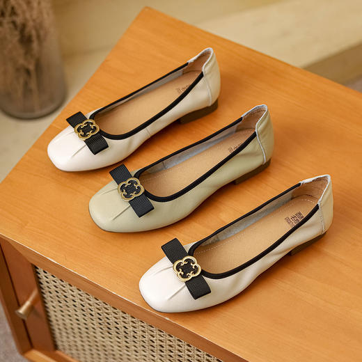 22年新款时尚饰扣舒适平底小香风浅口优雅女单鞋17021 商品图3