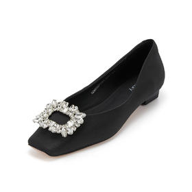 【23年春季新款】方头韩系一脚蹬平底单鞋方钻扣上班通勤舒适女鞋55711