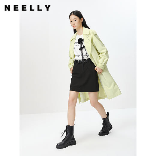NEELLY纳俪商场同款春季新款气质翻领风衣女中长款收腰系带外套N23023F01125 商品图2