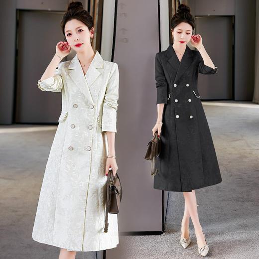时尚简约大方，气质优雅纯色提花工艺双排扣风衣HR-WHA2089 商品图2