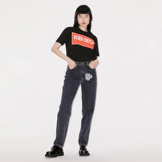 KENZO 高田贤三 女士棉质字母徽标贴片直筒休闲牛仔裤 深灰色 FD52 DP210 6C2 BB 商品图3