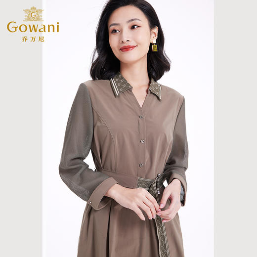 乔万尼早春新款气质连衣裙法式V领收腰长袖春季EF3E899 商品图2