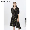 NEELLY纳俪商场同款V领碎花连衣裙女泡泡袖收腰A字裙不规则裙摆N23023Y01127 商品缩略图0