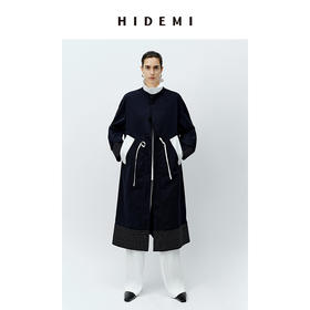 HIDEMI 设计感拼接抽绳长款风衣