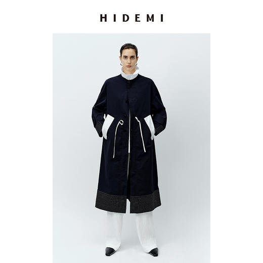 HIDEMI 设计感拼接抽绳长款风衣 商品图0