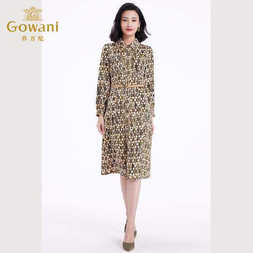 乔万尼春季新款长袖印花连衣裙法式收腰气质显瘦EF3E855 商品图3