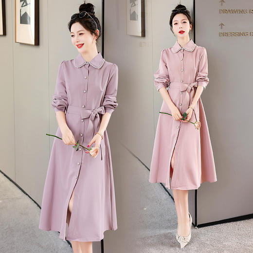 时尚潮流轻奢气质系腰带修身显瘦翻领钉珠连衣裙HR-HBLJRA203 商品图2