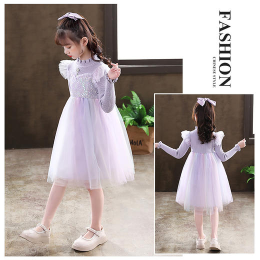 XWNZ2025 女童针织公主裙秋冬爱莎连衣裙渐变甜美亮片裙拼接长袖蓬蓬裙 商品图3