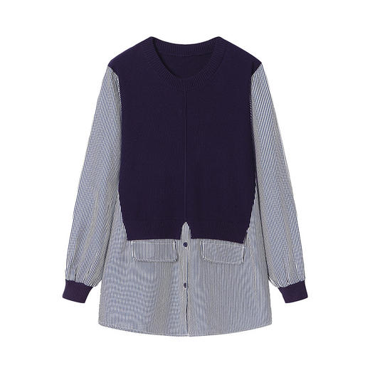 早春新款，假两件针织上衣女设计感洋气衬衫中长款宽松打底衫薄CC-66-5081 商品图4