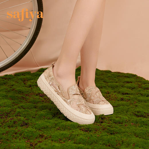 Safiya/索菲娅 2023年春季新款透气蕾丝慵懒度假风一脚蹬休闲厚底渔夫鞋SF31111133 商品图5