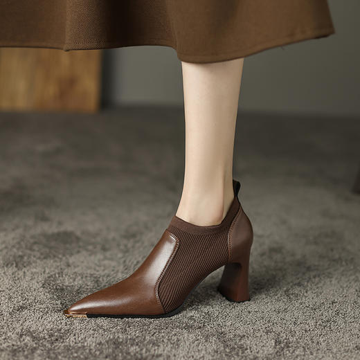 春季新款，里外全皮尖头拼接高跟深口单鞋HCY-K3298 商品图8