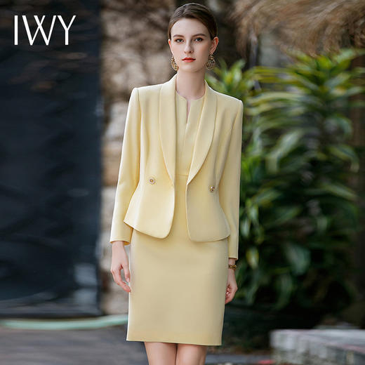IWY/黄色通勤外套连衣裙两件套春装女新款套装时尚主持人正装C1718+Q830 商品图2