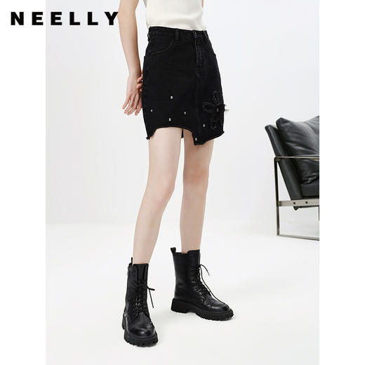 NEELLY纳俪商场同款春季新款牛仔半身裙女设计感A字裙时尚短裙N23023E01134 商品图2
