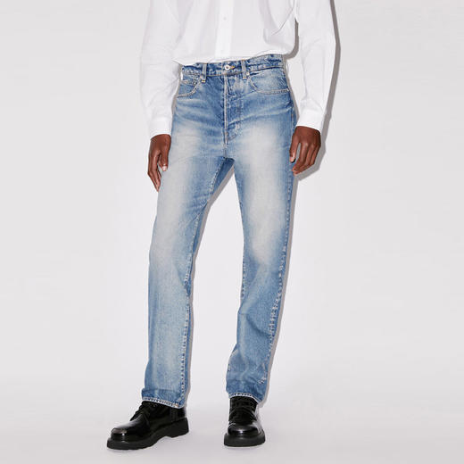 KENZO 高田贤三 男士字母徽标贴花棉质直筒休闲牛仔裤 蓝色 FD55 DP331 6A3 DS 商品图1