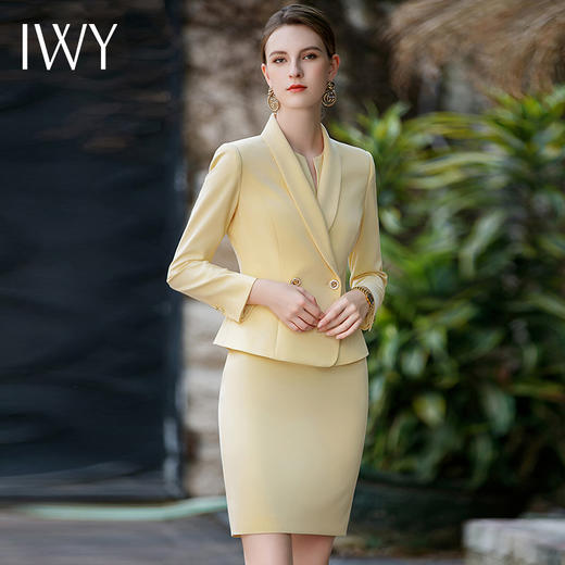 IWY/黄色通勤外套连衣裙两件套春装女新款套装时尚主持人正装C1718+Q830 商品图4