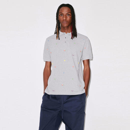 KENZO 高田贤三 男士棉质“KENZO PIXEL”修身版短袖 POLO 衫 浅灰色 FD55 PO005 4PU 94 商品图1