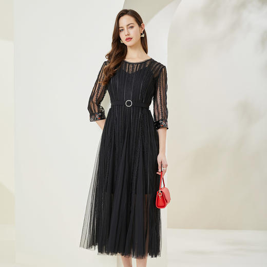 MA801斯尔丽瑟俪2022春优雅气质修身版时尚A摆长礼服连衣裙小黑裙 商品图0