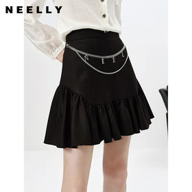 NEELLY纳俪商场同款黑色半身裙女春夏新款拉链挂饰A字裙蓬蓬短裙N23023E01133