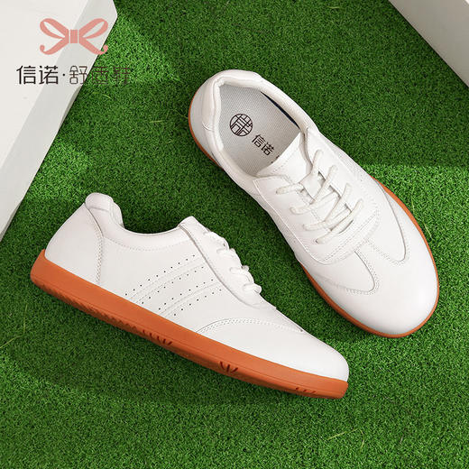 信诺头层牛皮软底舒适白色皮鞋2023春季新款散步运动鞋中年妈妈鞋23C1655-6 商品图2