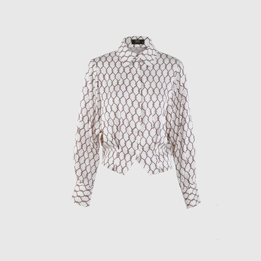 下摆收工字褶翻领蝙蝠袖衬衣 商品图0