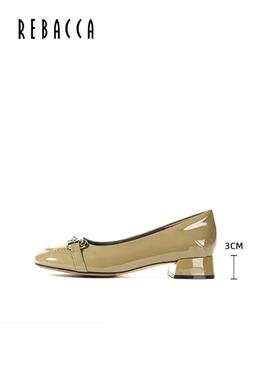 2楼瑞贝卡浅口牛漆皮低跟马衔扣女鞋32D01106