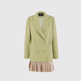 撞色百褶摆西服裙