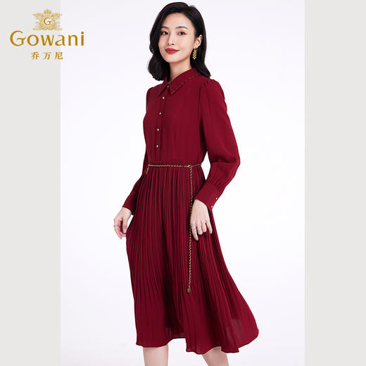 乔万尼新款女高端精致红色连衣裙法式高级感长袖EF3E867 商品图2