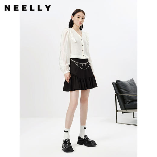 NEELLY纳俪商场同款黑色半身裙女春夏新款拉链挂饰A字裙蓬蓬短裙N23023E01133 商品图2
