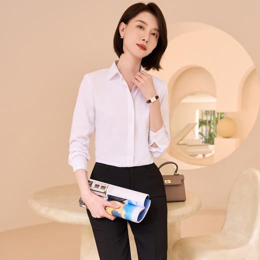 【精美刺绣】罗蒙春季女装长袖衬衫女士正装商务通勤职业工装棉质衬衣 商品图1