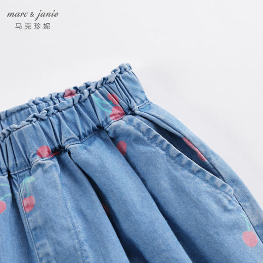马克珍妮夏装新款 女童樱桃满印纯棉牛仔裤 儿童裤子230766 商品图3