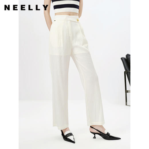 NEELLY纳俪商场同款2023春季新款高腰休闲裤女压褶显瘦直筒裤百搭N23023H01138 商品图0