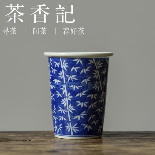 茶香记 景德镇手绘青花文竹可乐杯80ml手工陶瓷茶杯主人杯咖啡杯 商品图0