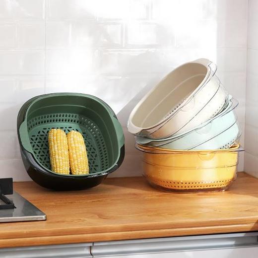 「北欧简约风 时尚专利设计」双层多功能收纳沥水篮   一物多用  叠放设计方便收纳 厚实环保无异味  食品级PP+PET材质  大尺寸10*cm21cm*24cm 商品图1
