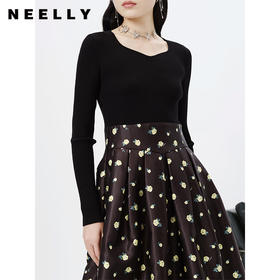NEELLY纳俪商场同款春季新款针织拼接连衣裙女韩版碎花A字中长款N23023Y01128