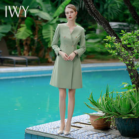 IWY/御姐范西装连衣裙女春绿色高级感正式场合a字裙播音主持人正装Q839
