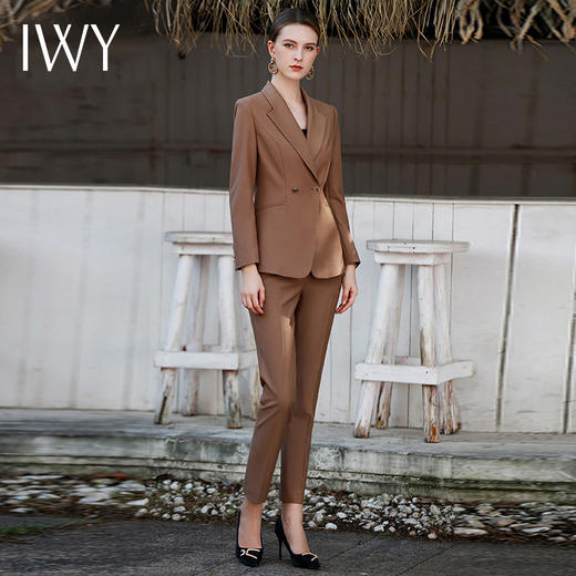 IWY/咖色西装套装女新款春季职业装气质两粒扣商务正装套裤工装C1691+P1690 商品图1