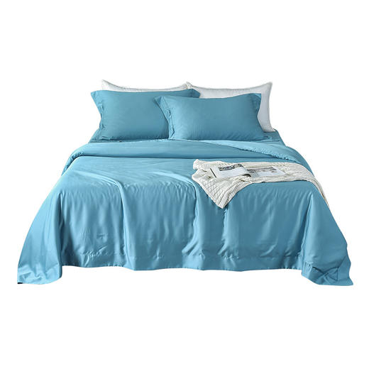 雅芳婷60S零碳摩登丝棉系列简约透气蓝色纯色床品被袋床笠四件套连芯扣家纺MC3933 商品图4