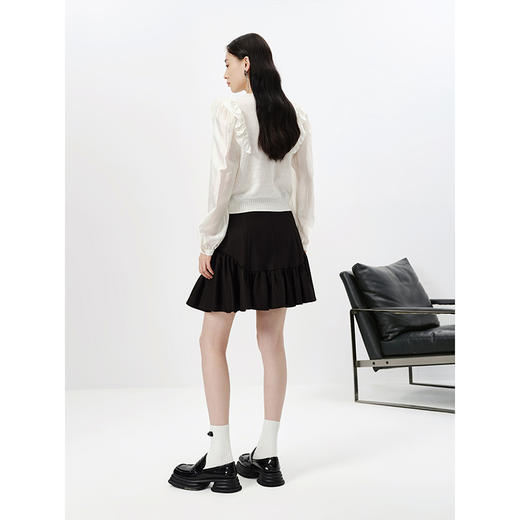 NEELLY纳俪商场同款黑色半身裙女春夏新款拉链挂饰A字裙蓬蓬短裙N23023E01133 商品图3