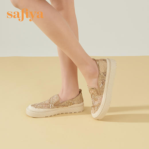 Safiya/索菲娅 2023年春季新款透气蕾丝慵懒度假风一脚蹬休闲厚底渔夫鞋SF31111133 商品图1