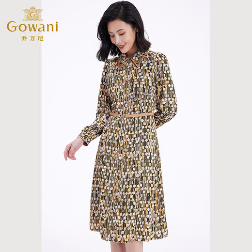 乔万尼春季新款长袖印花连衣裙法式收腰气质显瘦EF3E855 商品图2