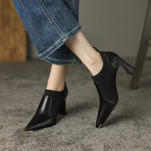 春季新款，里外全皮尖头拼接高跟深口单鞋HCY-K3298 商品图0