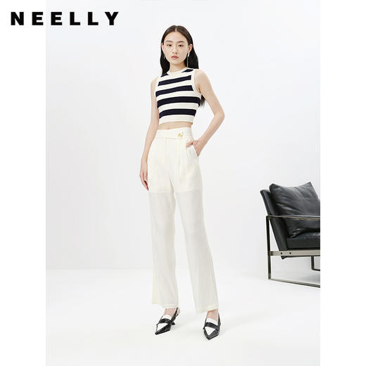 NEELLY纳俪商场同款2023春季新款高腰休闲裤女压褶显瘦直筒裤百搭N23023H01138 商品图2