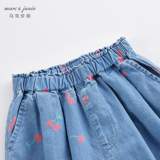 马克珍妮夏装新款 女童樱桃满印纯棉牛仔裤 儿童裤子230766 商品图2