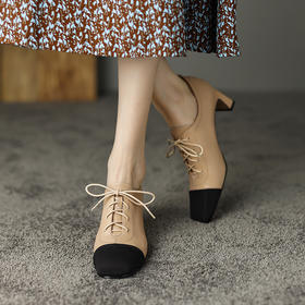 春季新款，里外全皮平头拼色高跟鞋HCY-K3294