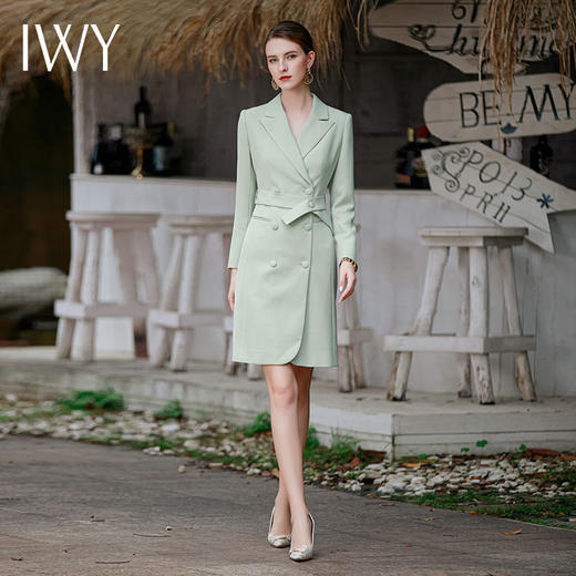 IWY/播音艺考主持人正装女大学生面试服装2023新款职业连衣裙收腰Q843 商品图2